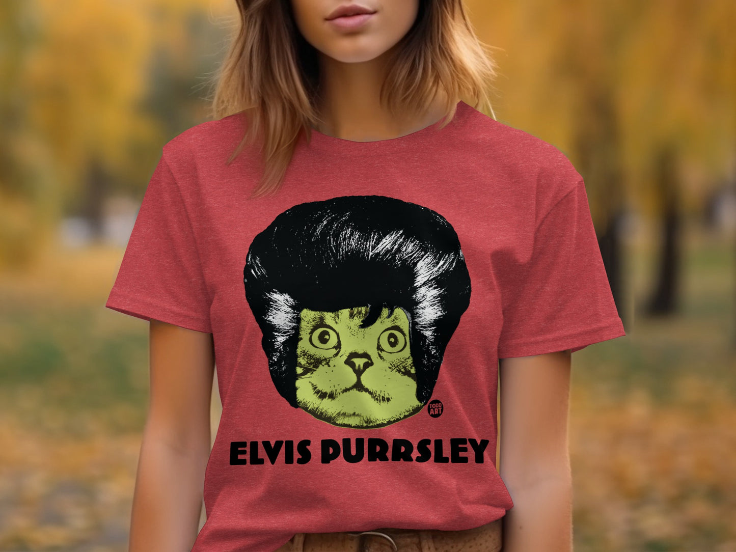 Elvis Purrsley Cat Graphic Design T-Shirt