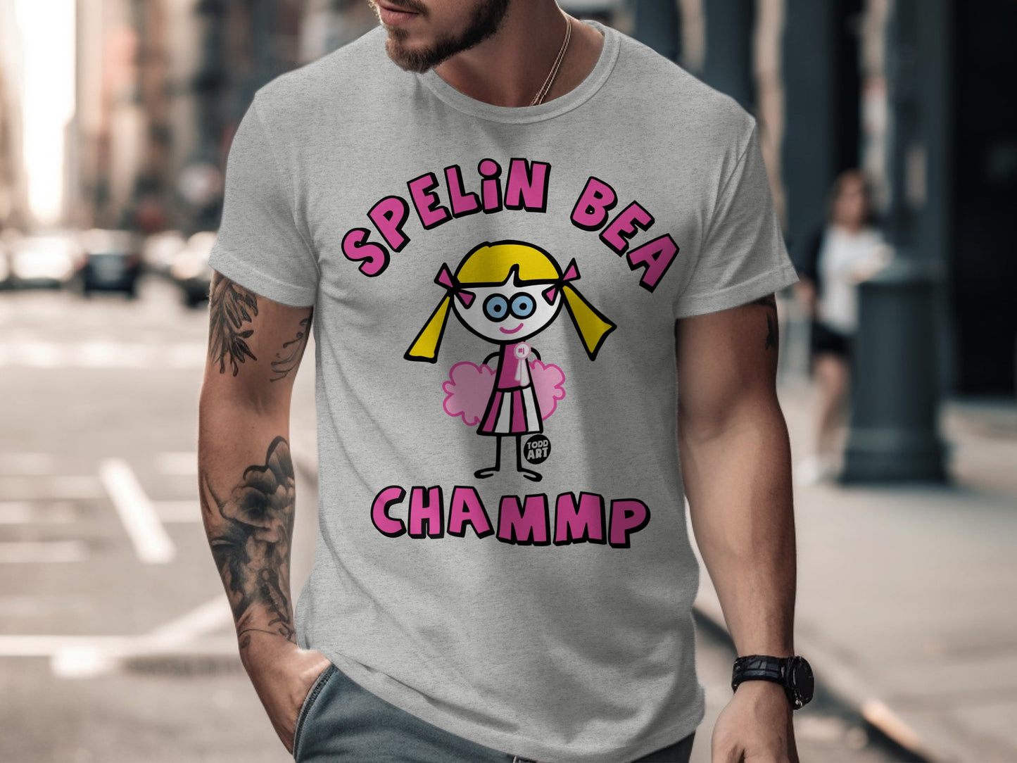 Funny Spelin Bea Chammp Character Design T-Shirt