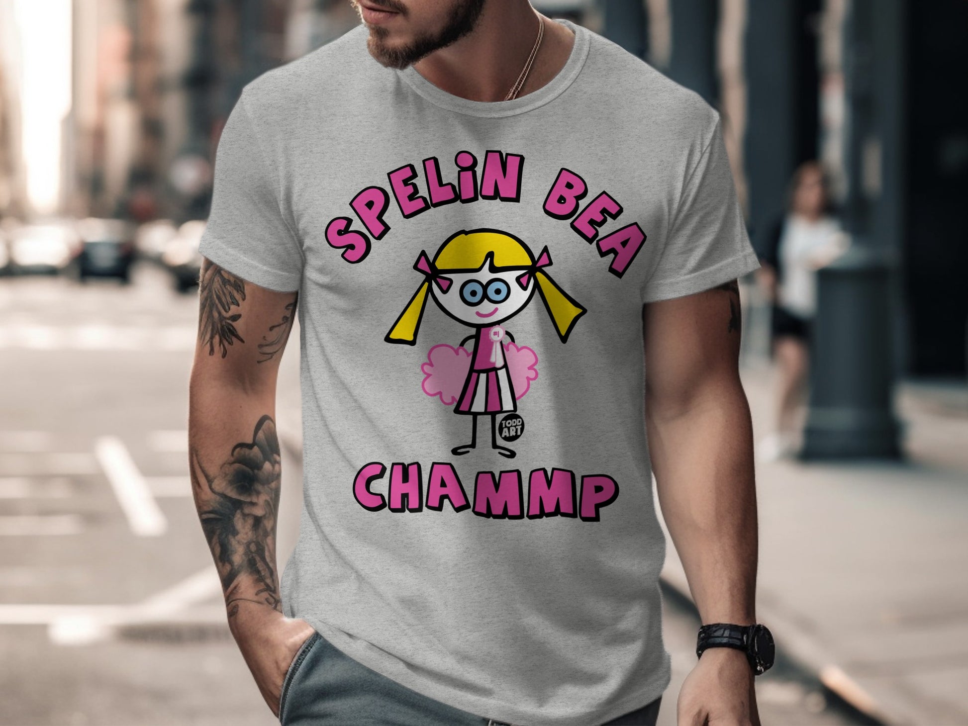 Funny Spelin Bea Chammp Character Design T-Shirt