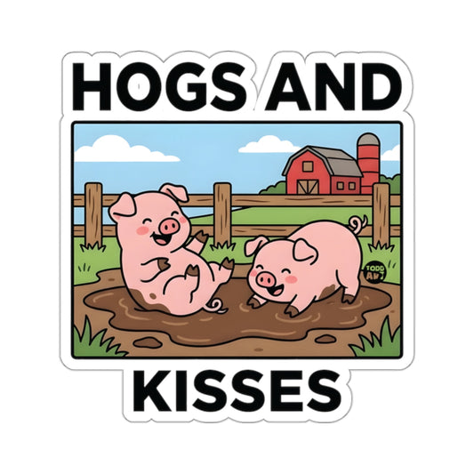 HOGS AND Kisses Cute Pink Pigs Mud Puddle Playtime Farm Scene 