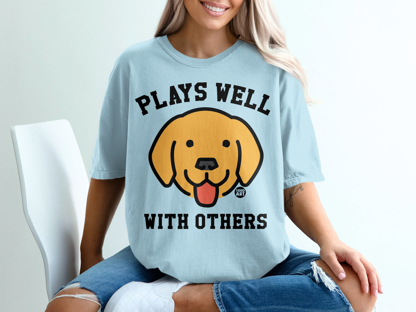 Plays Well With Others Cute Dog Graphic Tee