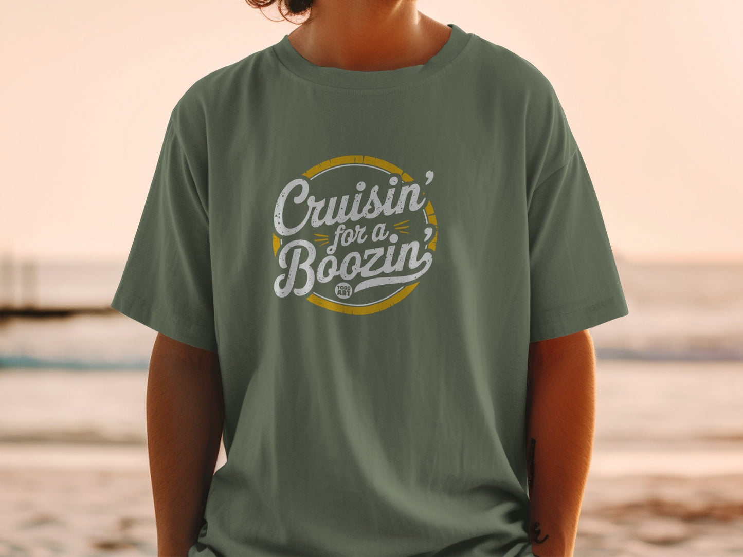 Cruisin' for a Boozin' graphic tee for beach vibes