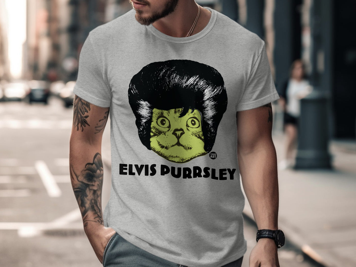 Elvis Purrsley Graphic Cat Head Funny Unique T-Shirt