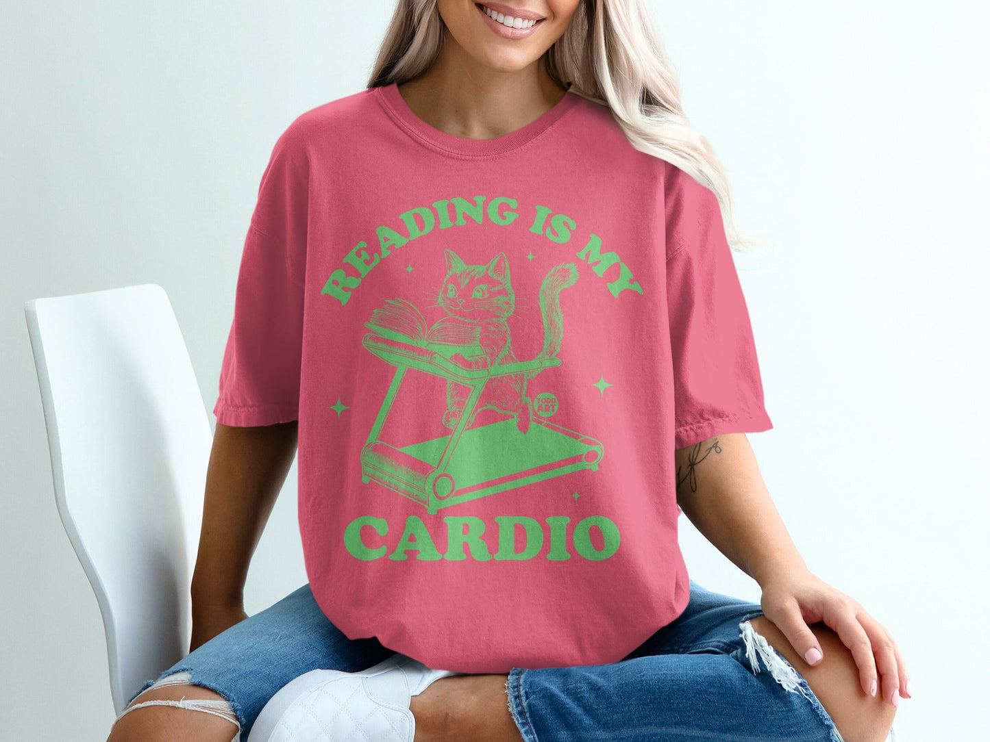 Reading Is My Cardio Cat on Treadmill Graphic Tee