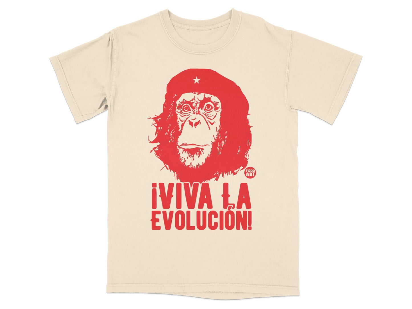 T-shirt with Che Guevara-style graphic and "¬°VIVA LA EVOLUCI√ìN!" text.