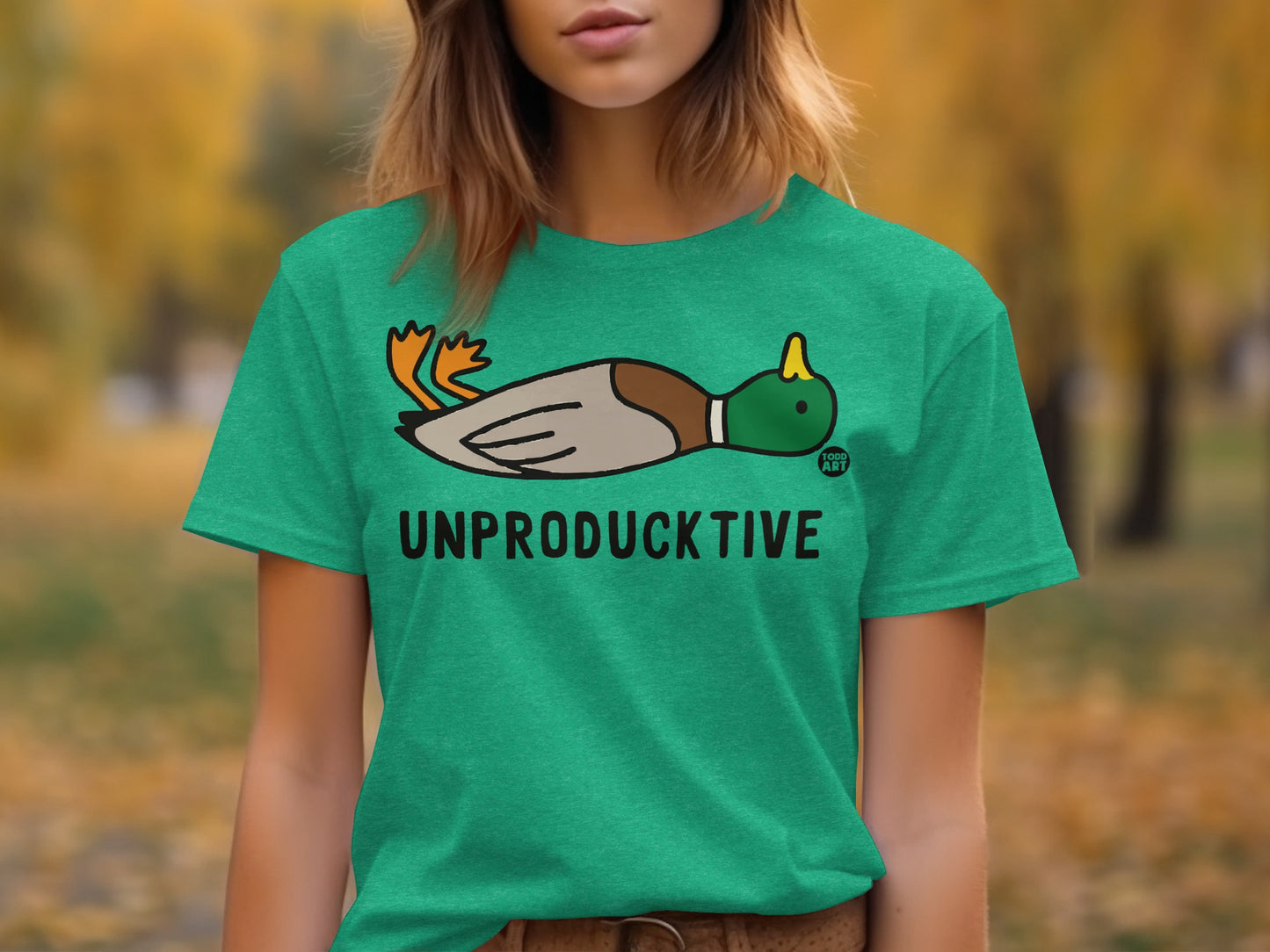 Funny Unproductive Duck Graphic Tee Shirt With Text