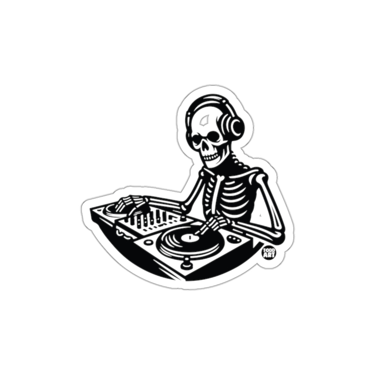Skeleton DJ With Headphones at a Turntable sticker
