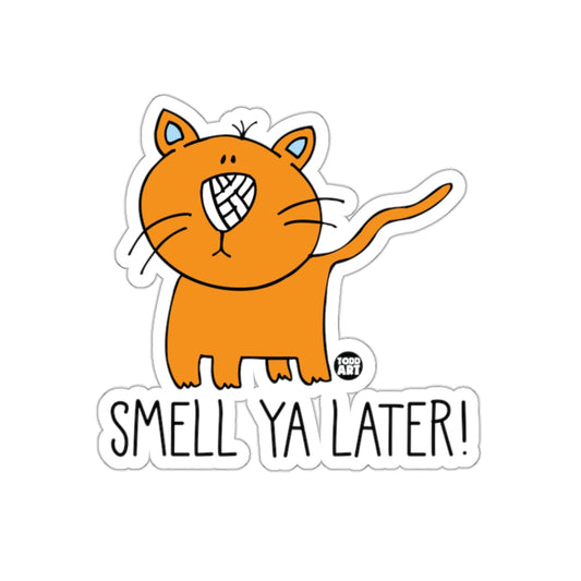 Smell Ya Later Orange Cartoon Cat Sticker