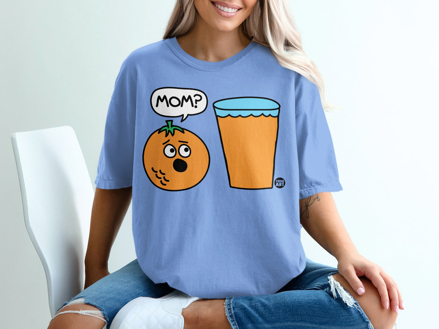 Orange Asking Mom Funny Juice Graphic T-shirt product type