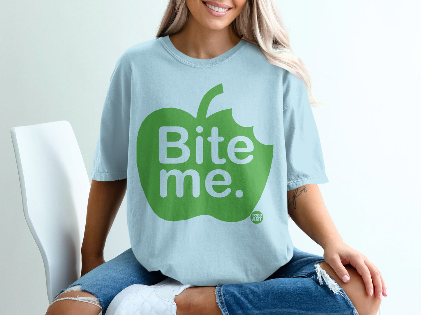 Bite me green apple light blue Todd Art graphic product type