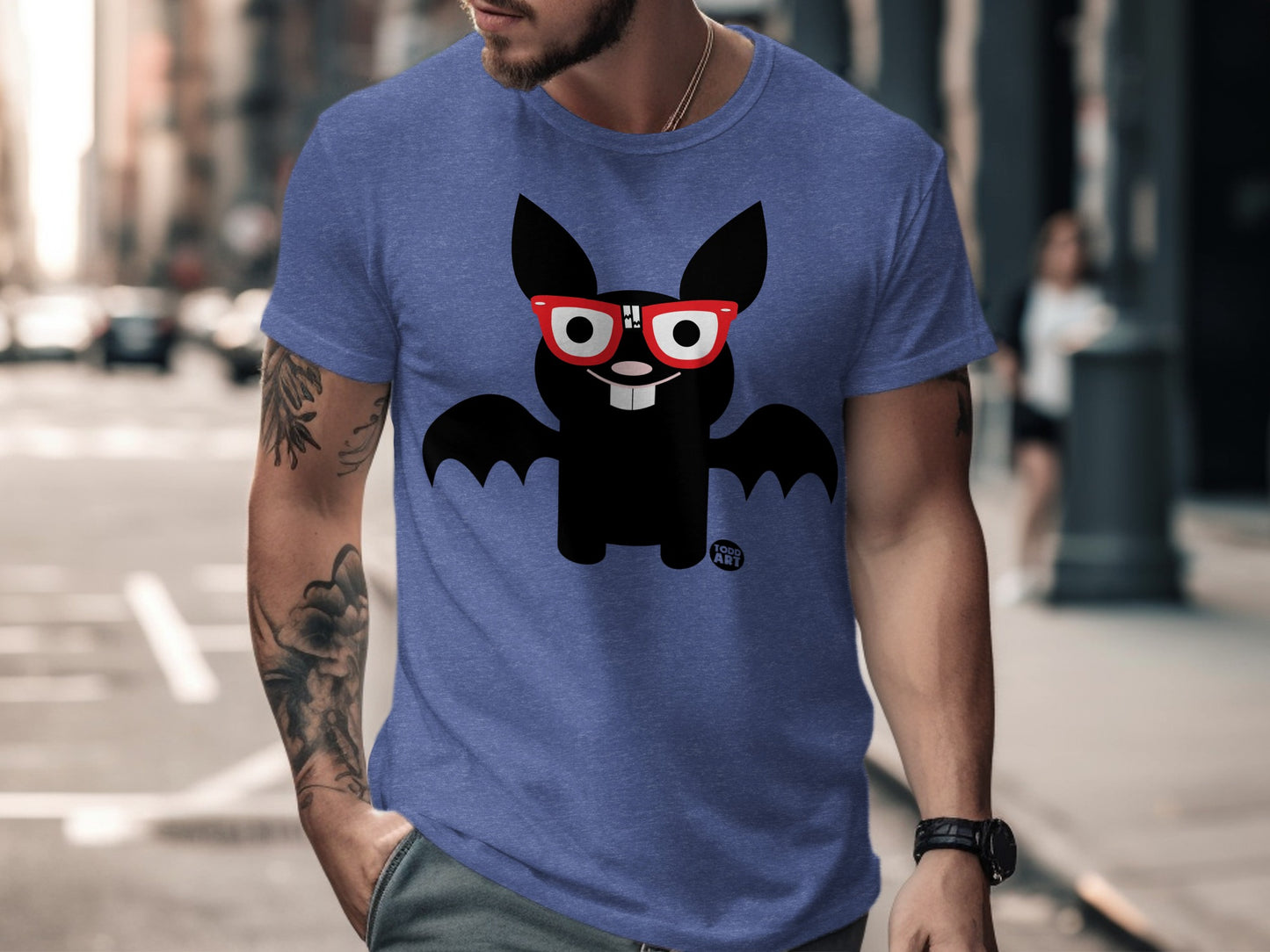 Funny Bat With Glasses Graphic Print T-Shirt