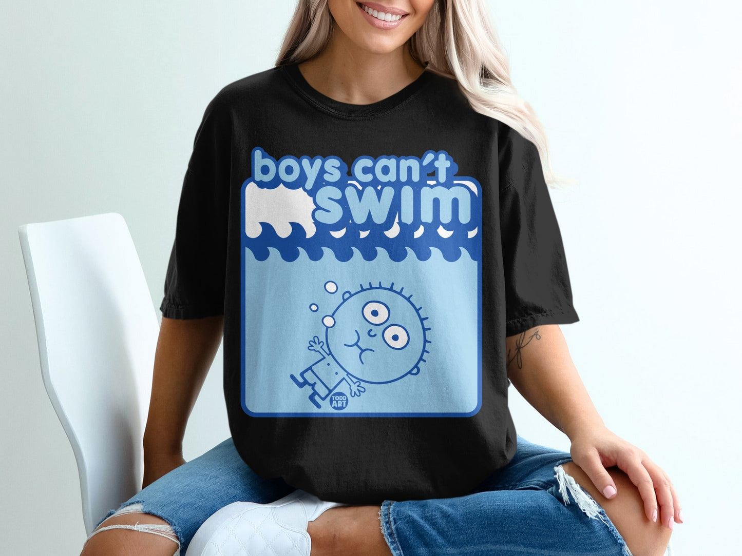 Boys Can't Swim Graphic T-Shirt Character Art Top