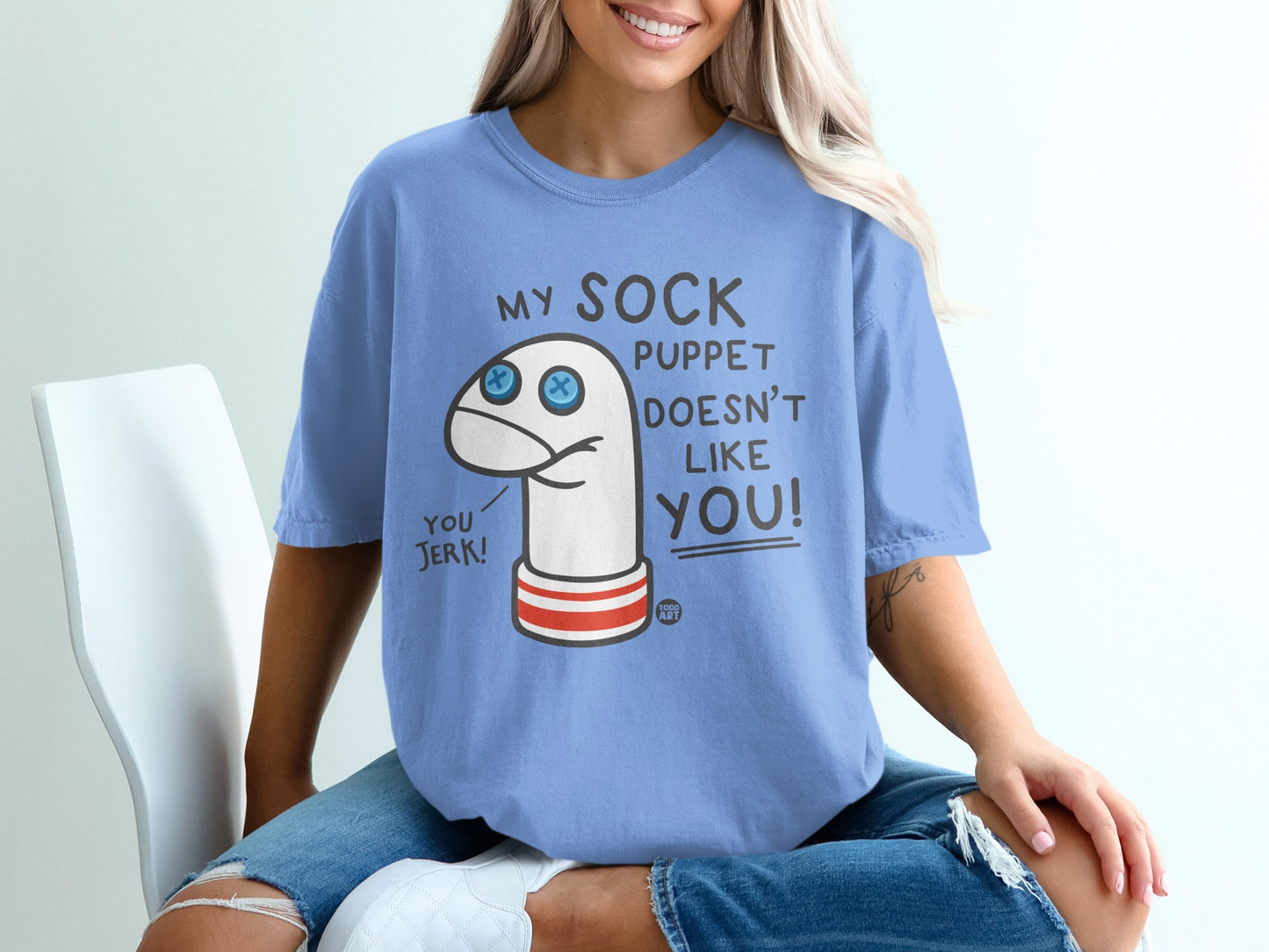 My Sock Puppet Doesnt Like You Jerk Blue Cartoon Product Type
