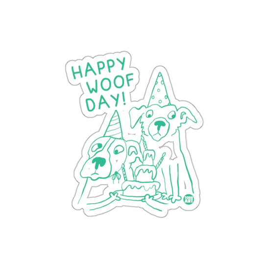 Happy Woof Day Partying Dogs with Cake Sticker Design