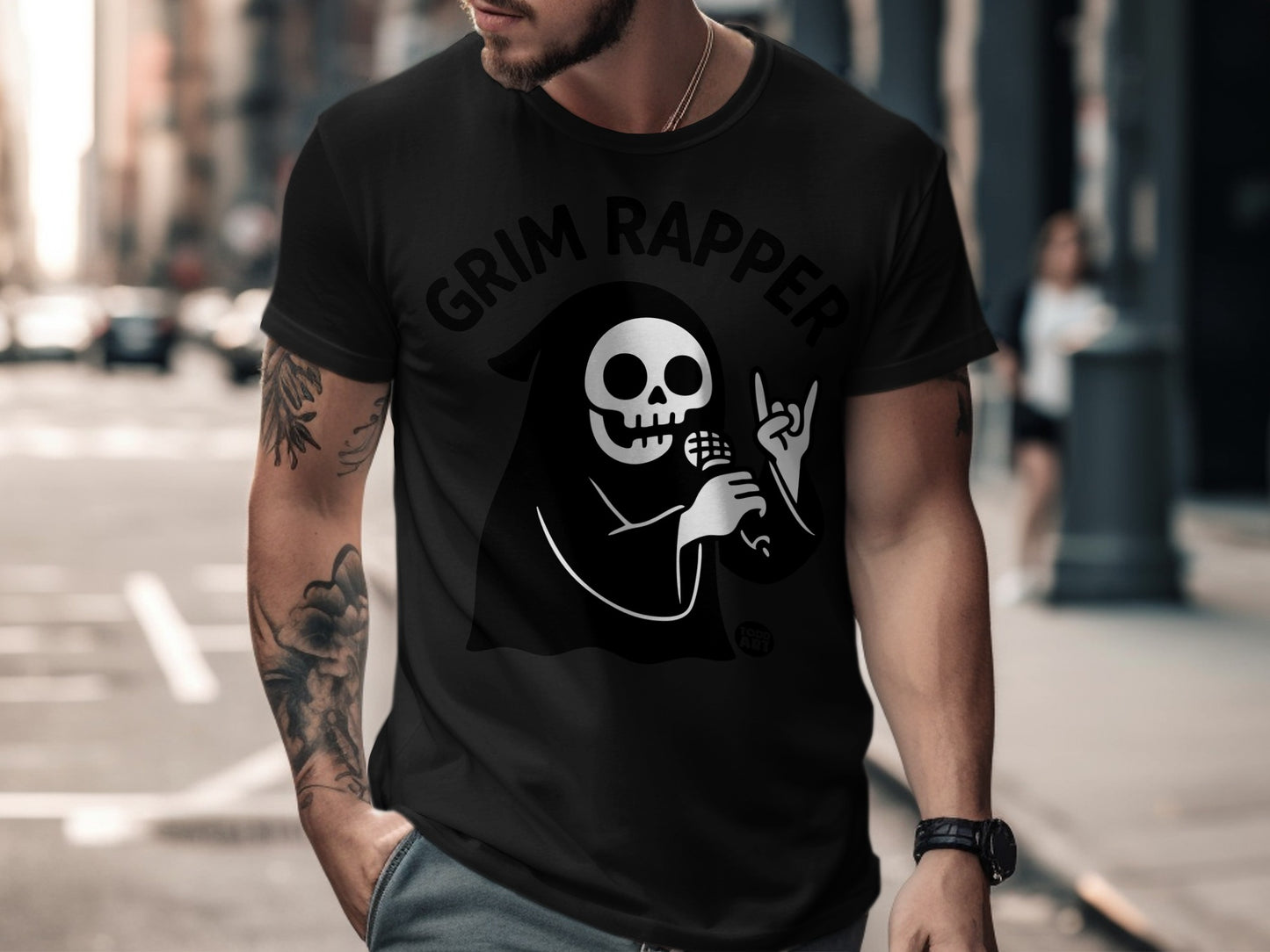 Grim Rapper Skeleton Singing Graphic Tee Shirt