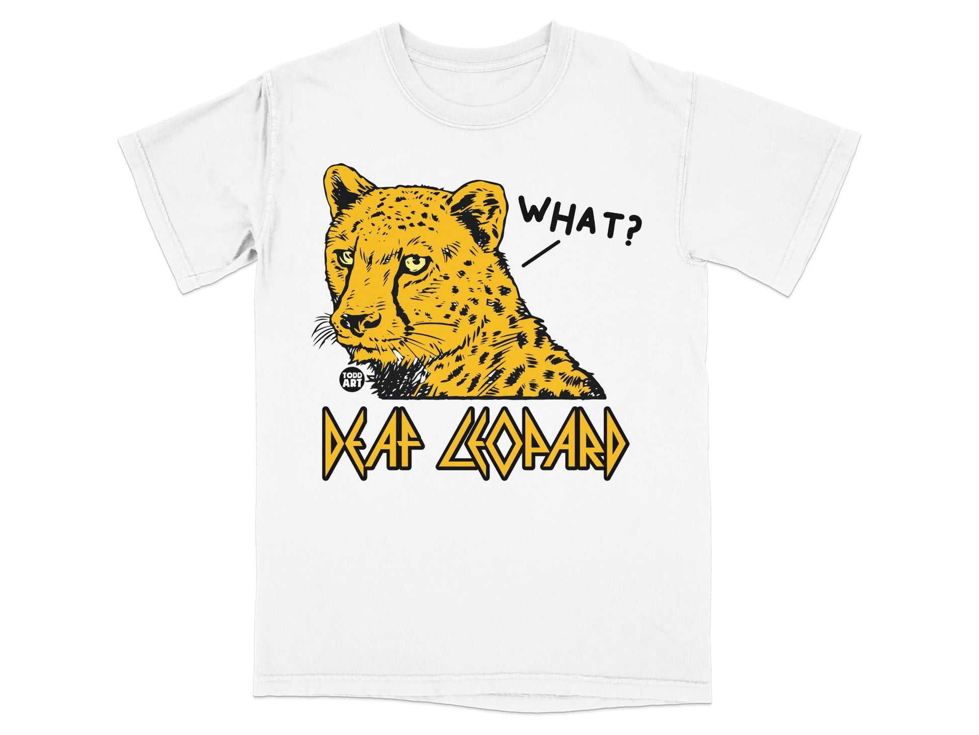 Deaf Leopard What? Graphic Print T-Shirt