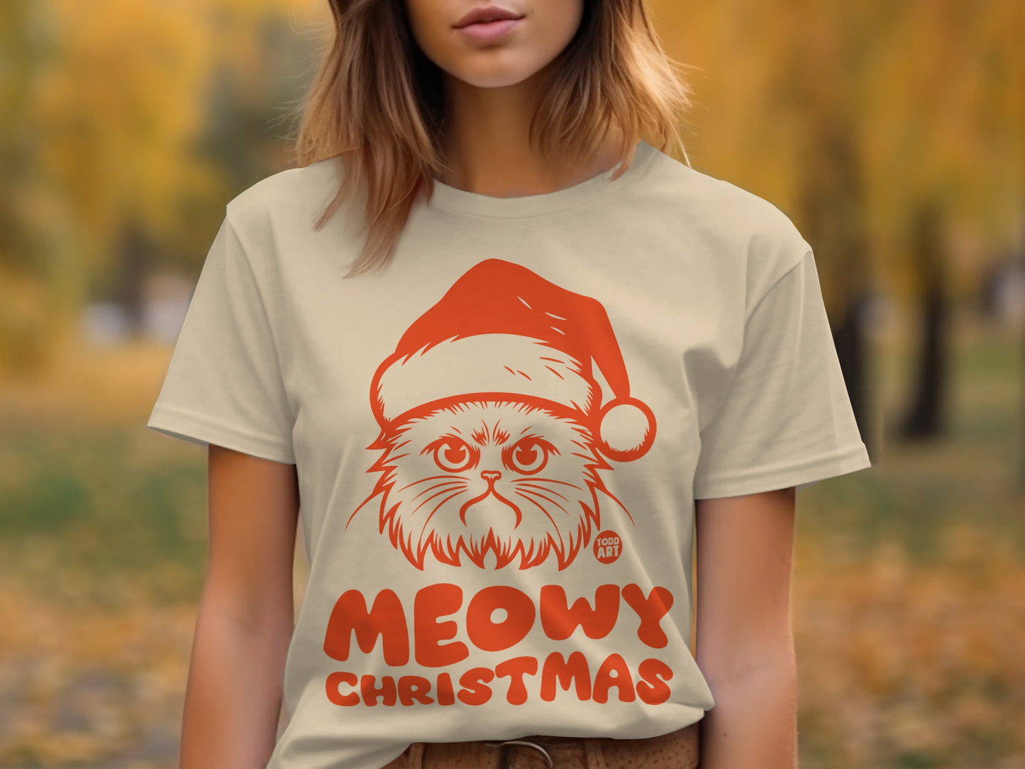 Festive Meowy Christmas Santa Cat Graphic T-Shirt