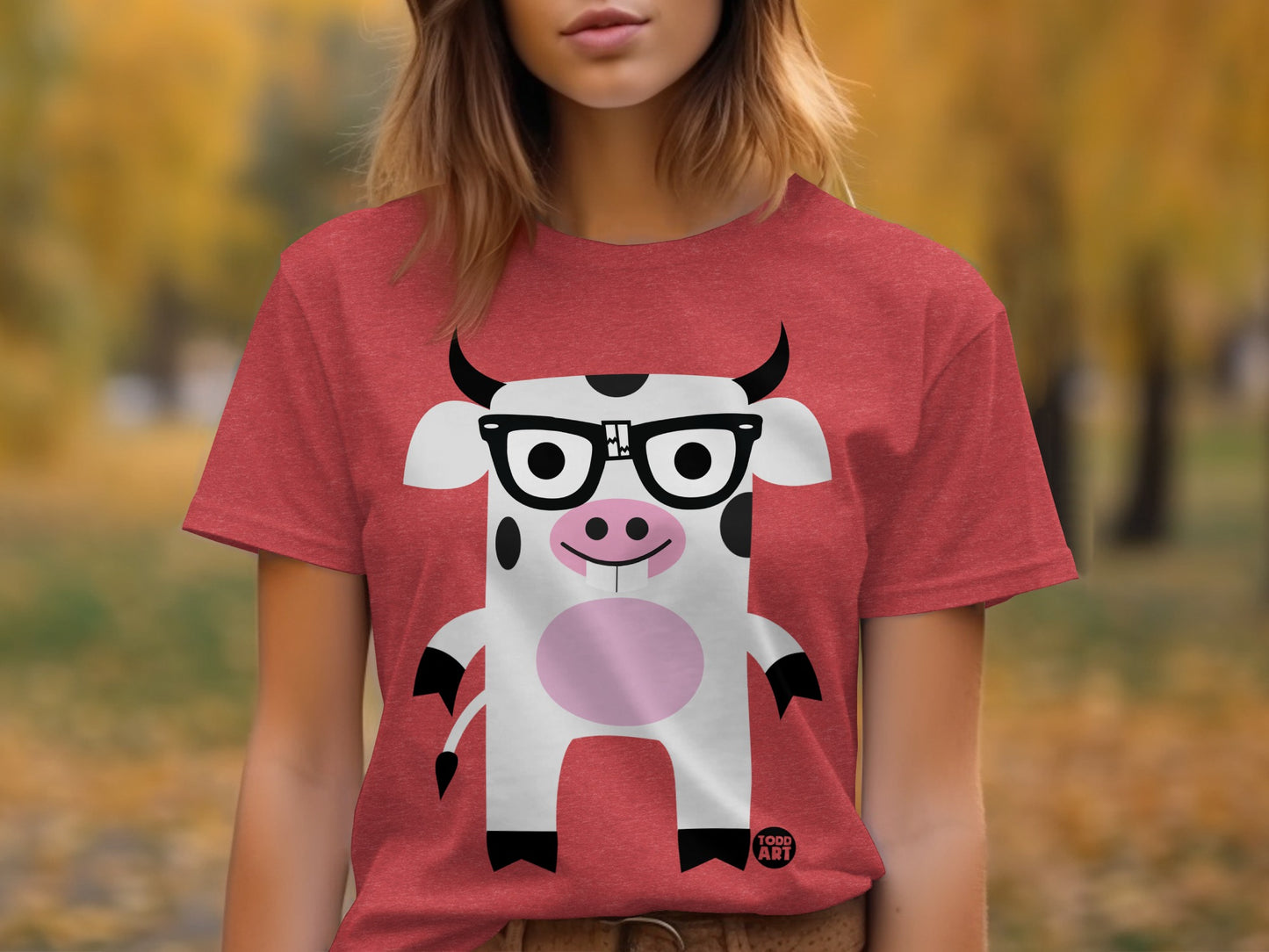 Cute Cartoon Cow with Glasses Graphic Tee