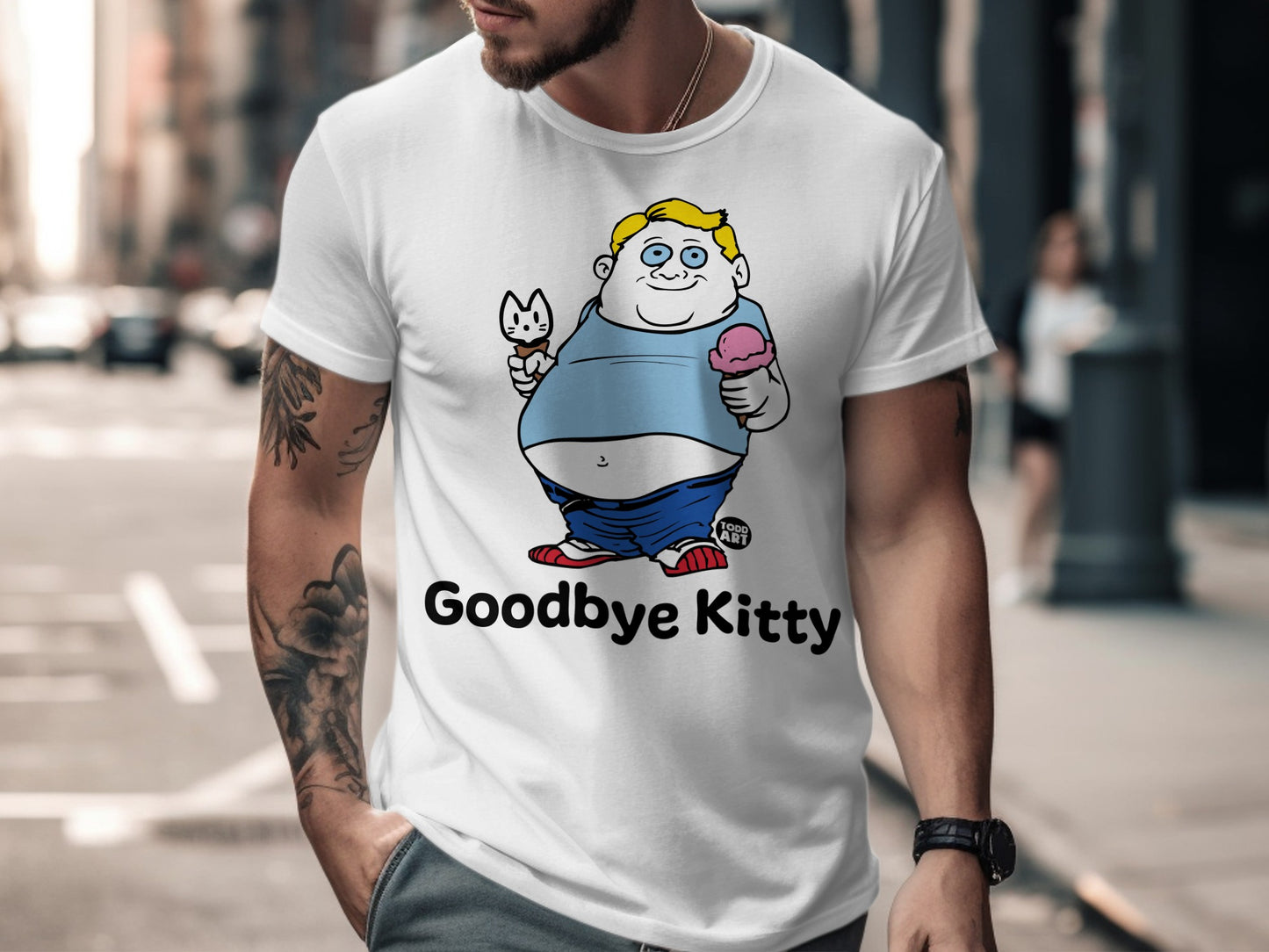 Fun Cartoon Goodbye Kitty Graphic Tee