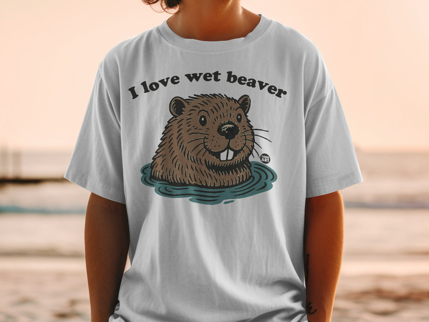I Love Wet Beaver Cute Graphic T-Shirt Fun Animal Tee