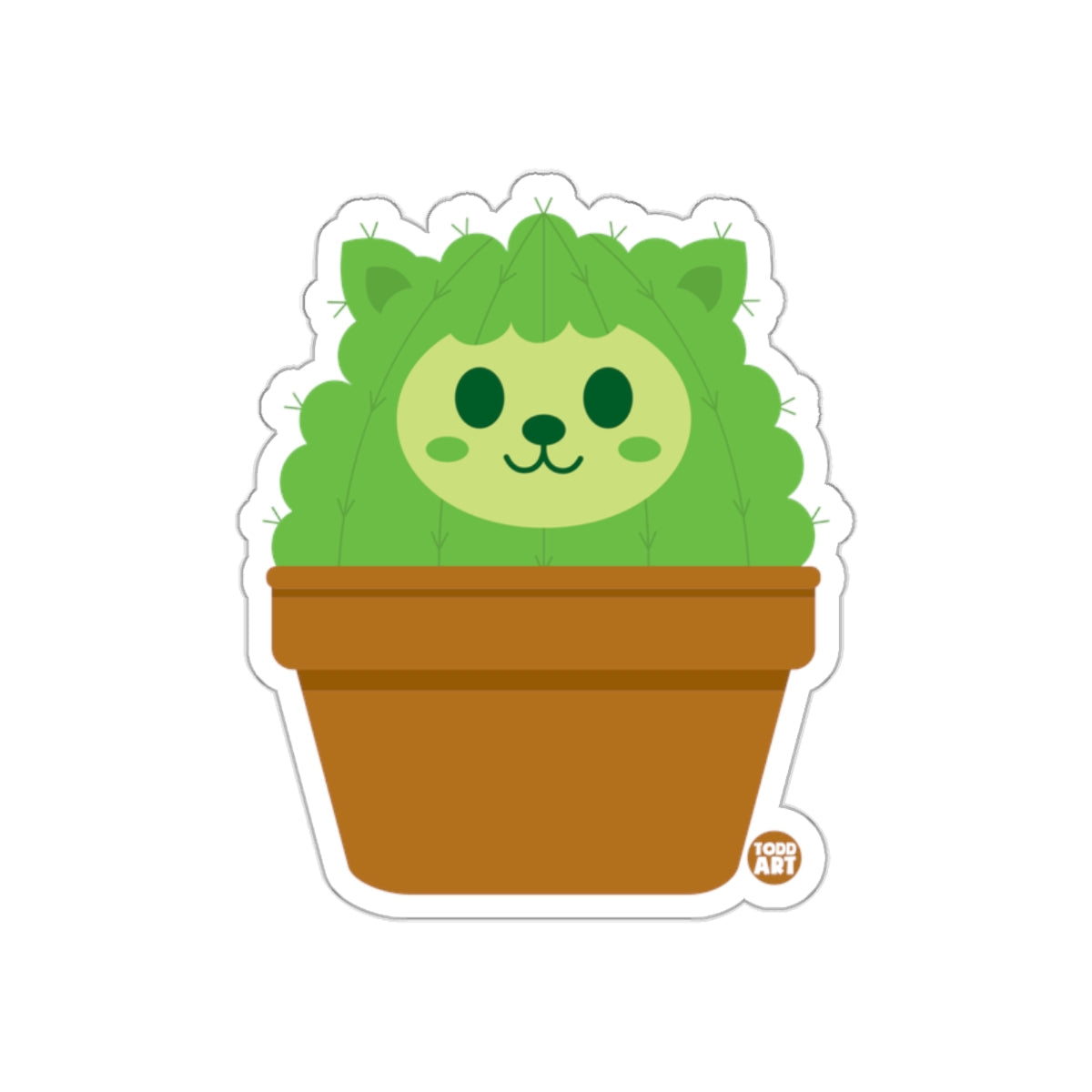 Cute Cat Cactus Sticker with Adorable Green Face Design