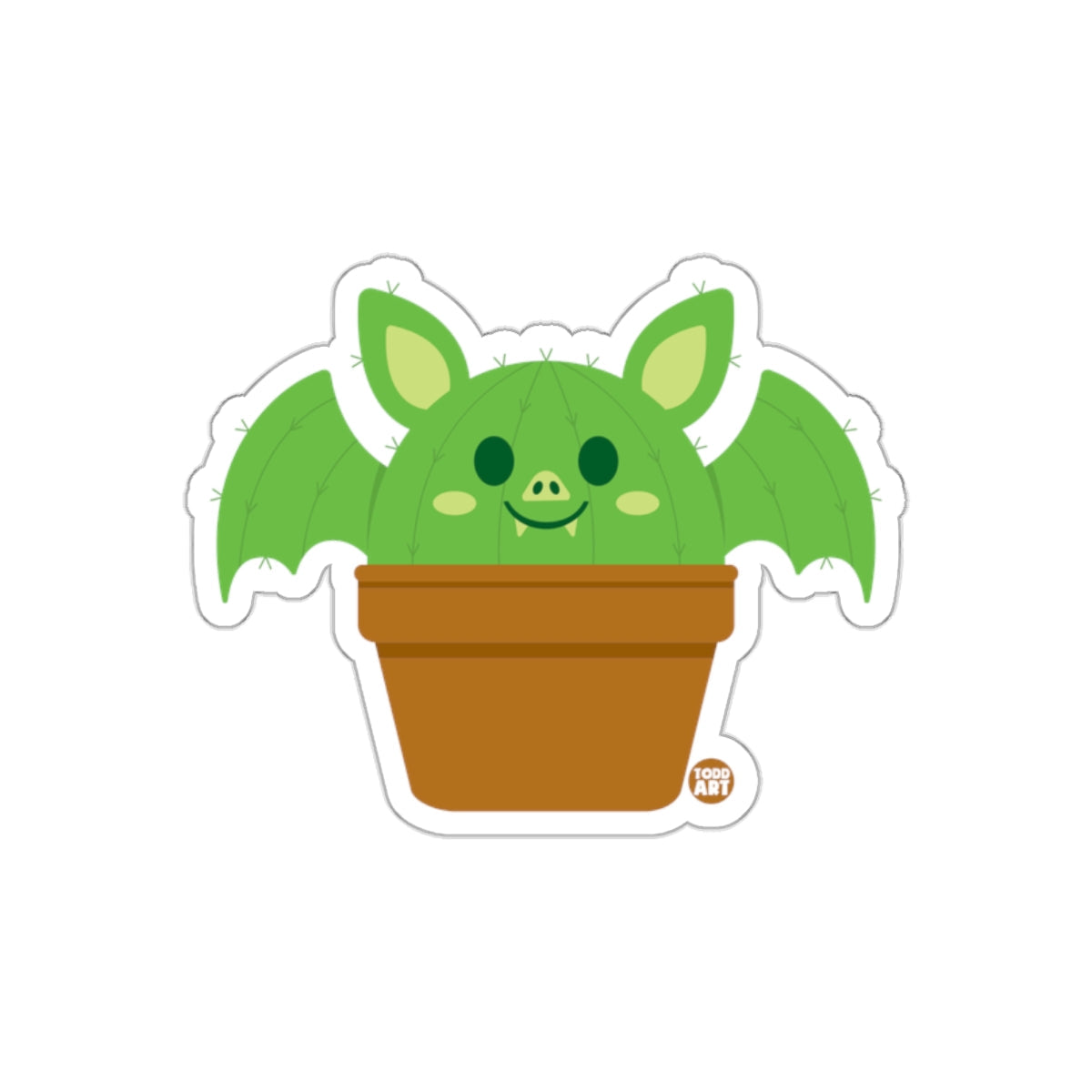 Cute Bat-Cactus Hybrid in Pot Sticker Design