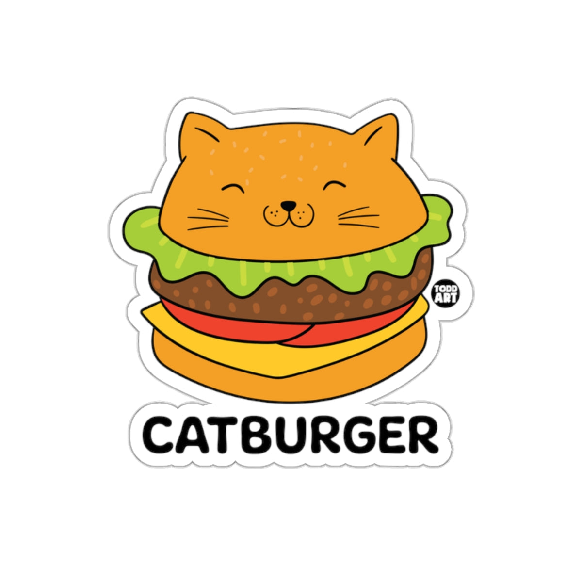 Cute Smiling Catburger Cartoon Illustration Art sticker