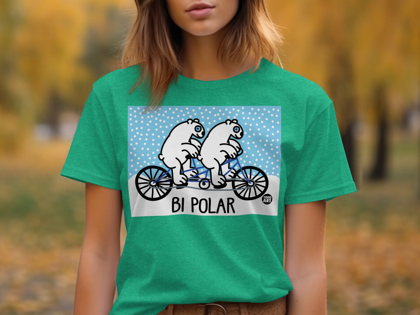 Funny Polar Bears Riding Bike Graphic Tee