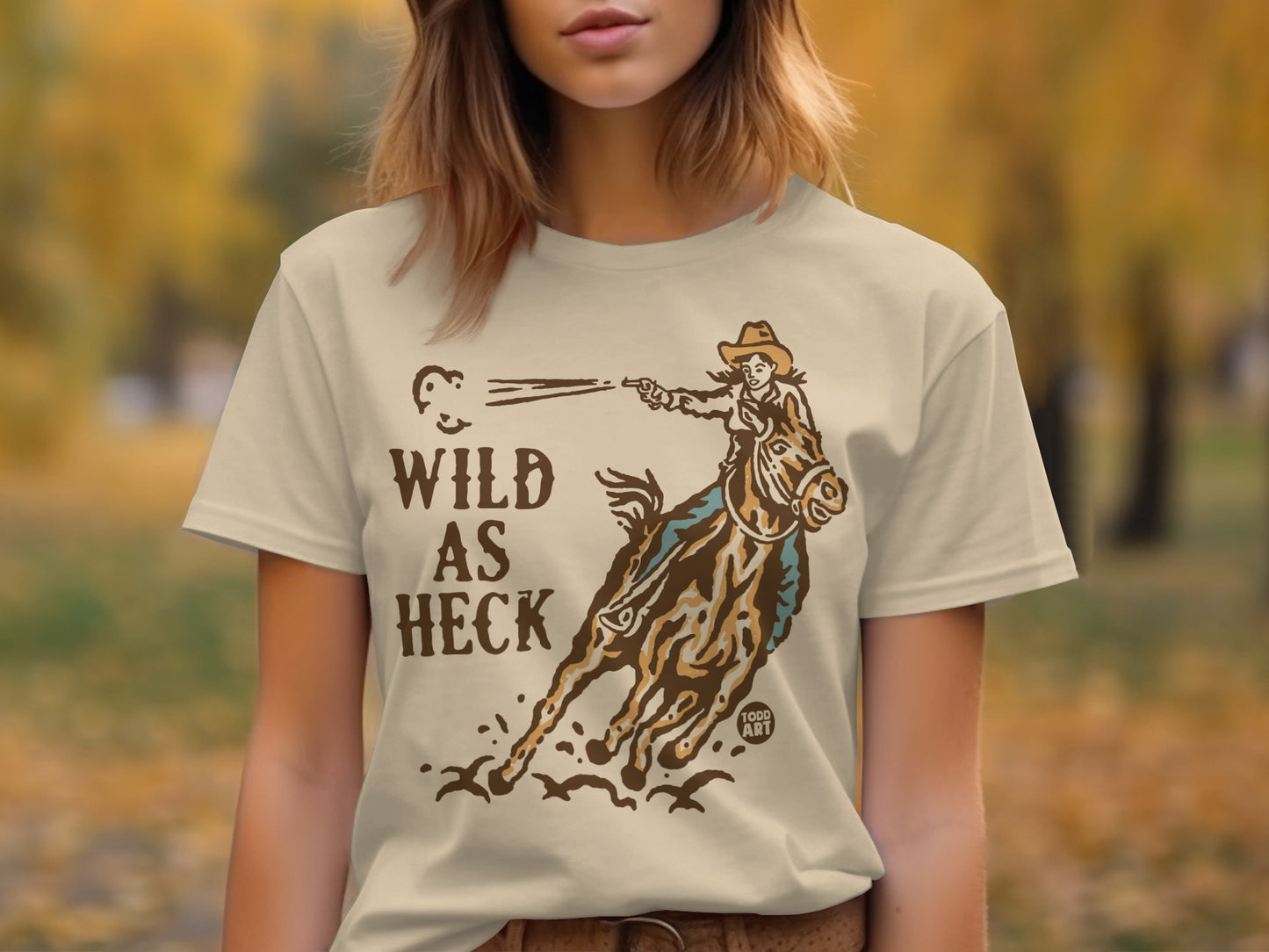 Wild As Heck Cowgirl Riding Horse T-Shirt