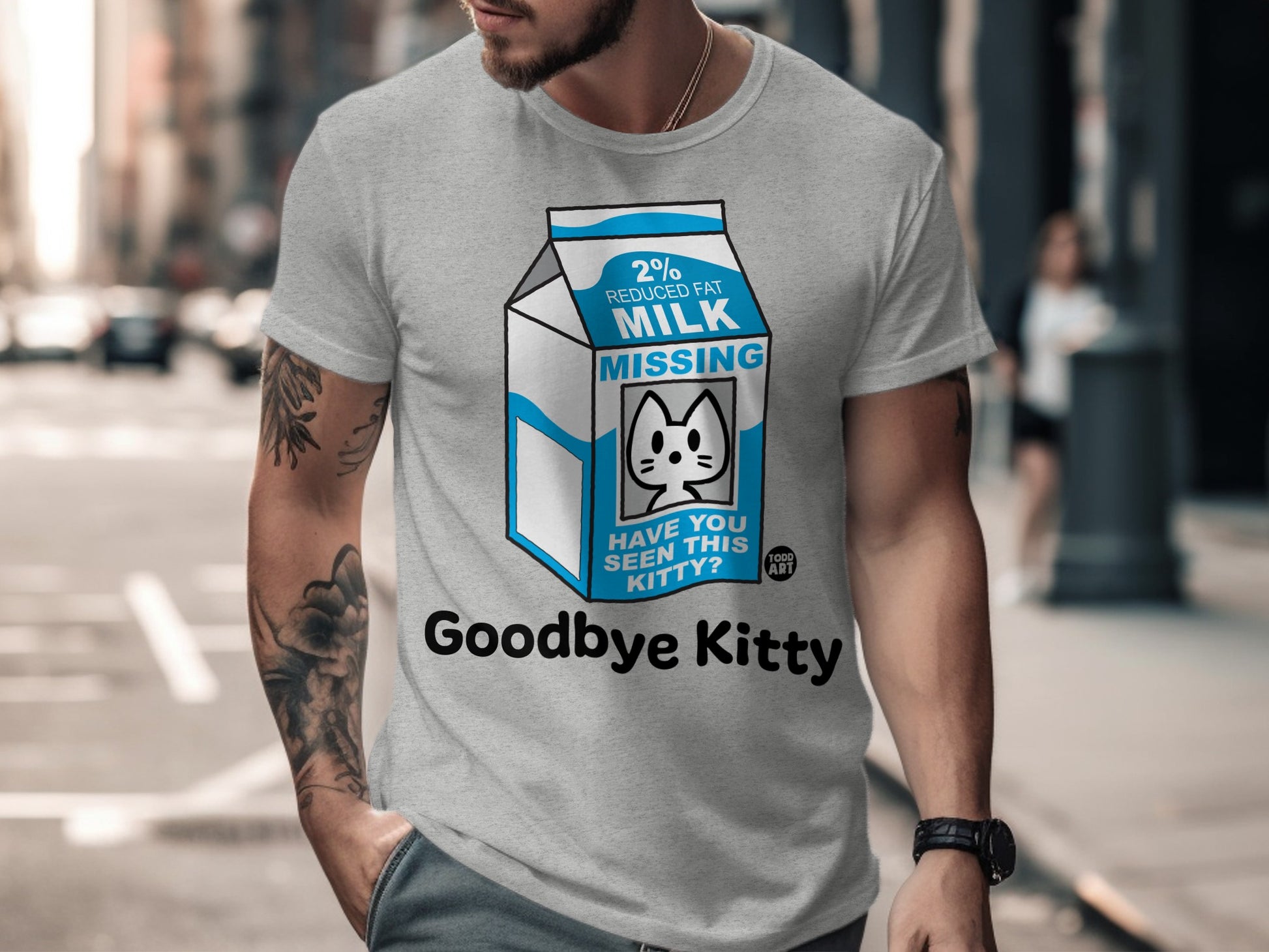 Missing Kitty Milk Cartoon Graphic T-shirt