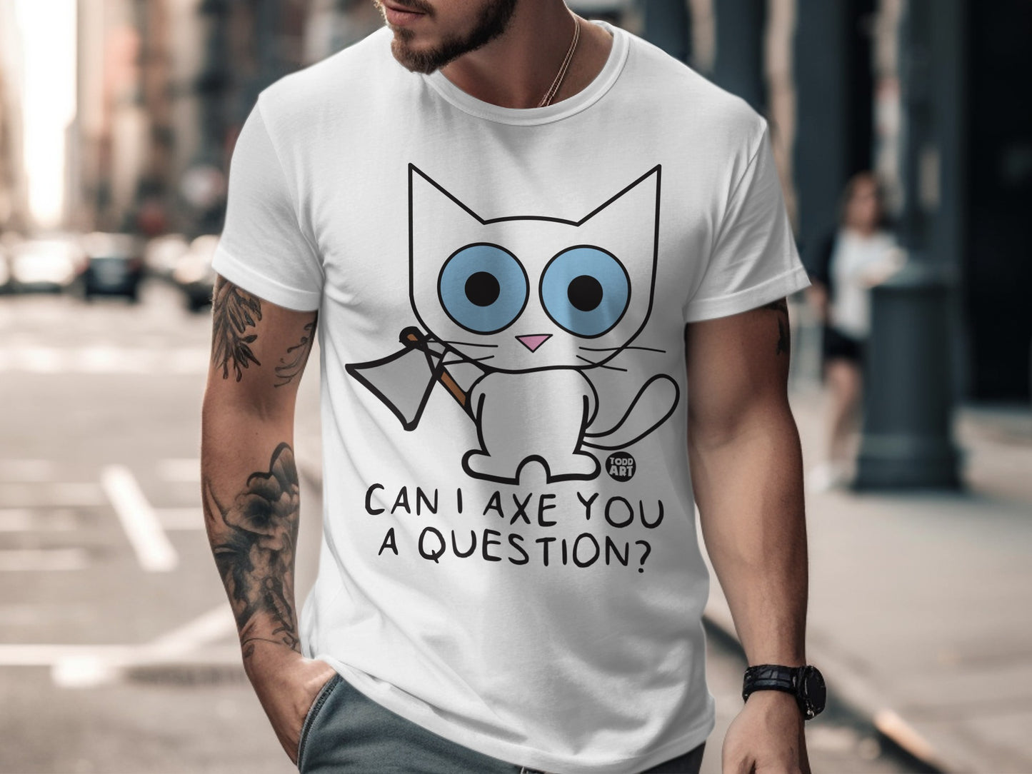 Funny Cat Axe You A Question Graphic Tee