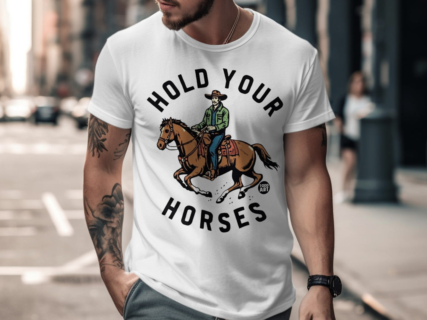 Hold Your Horses Cowboy Riding Graphic T-shirt