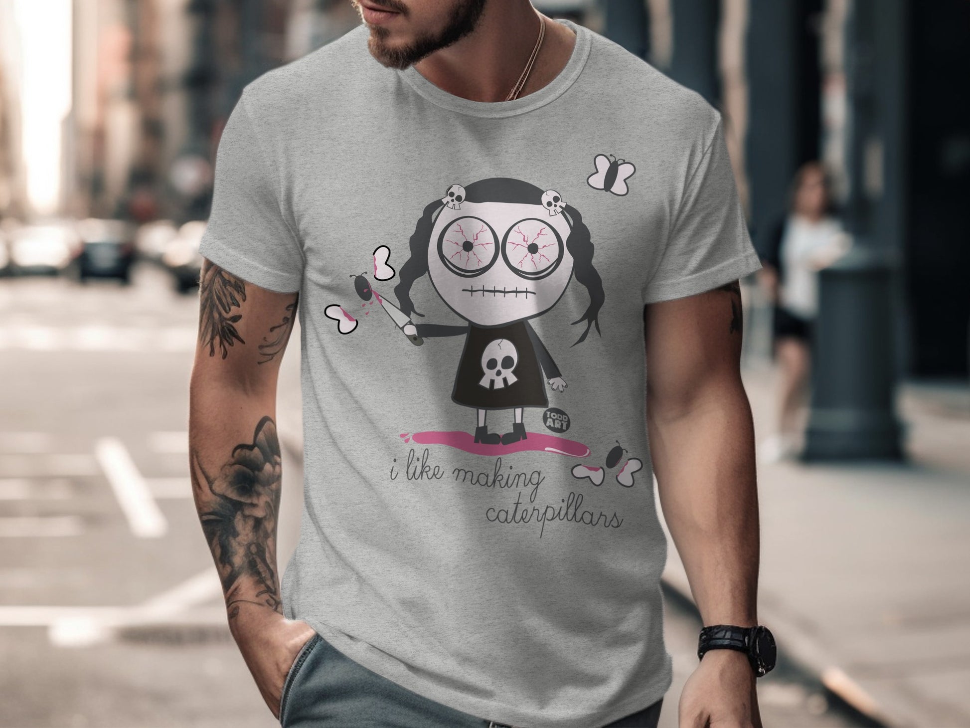Edgy Cartoon Character with Fun Quote T-shirt