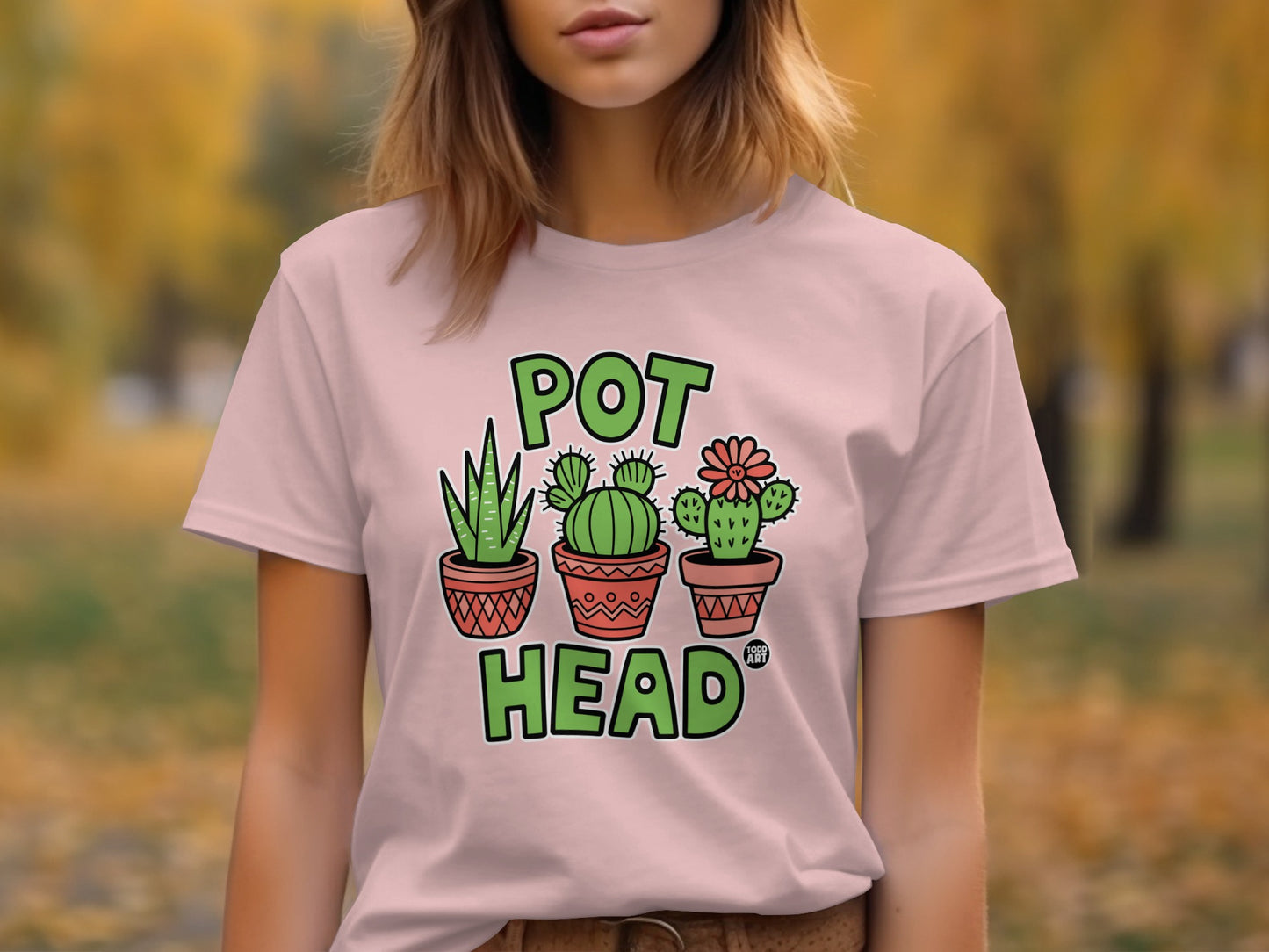 Pot Head Cactus Design Graphic T-Shirt