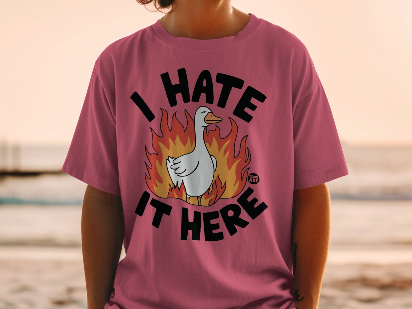 I Hate It Here T-Shirt Funny Duck on Fire Shirt