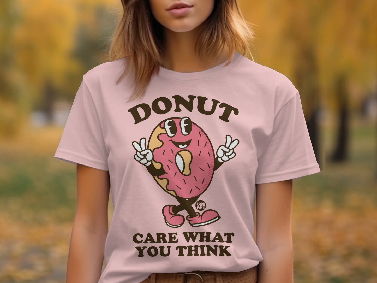 Donut Care What You Think Illustrated Cartoon Tee