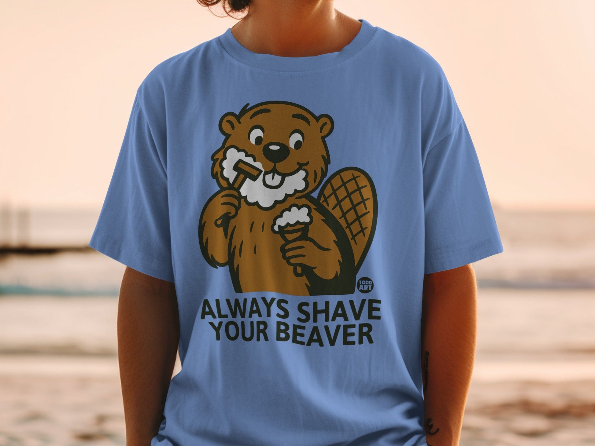 Always Shave Your Beaver Graphic T-Shirt Fun Design