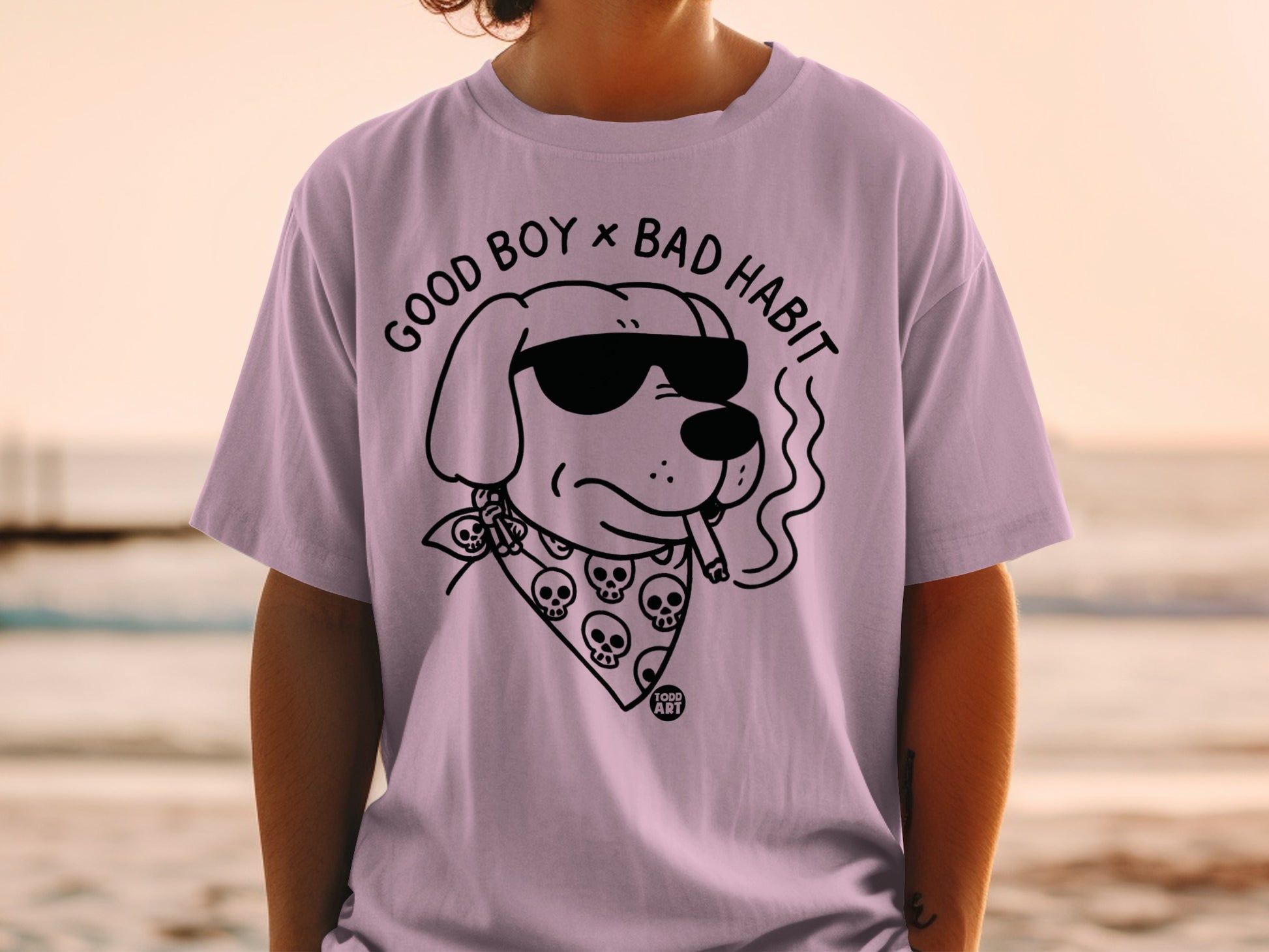 Good Boy Bad Habit Dog Smoking Skull Bandana Graphic Product