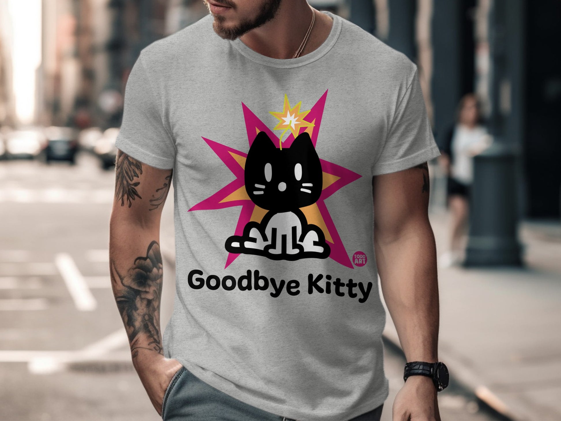 Unique Goodbye Kitty Graphic Design T-Shirt
