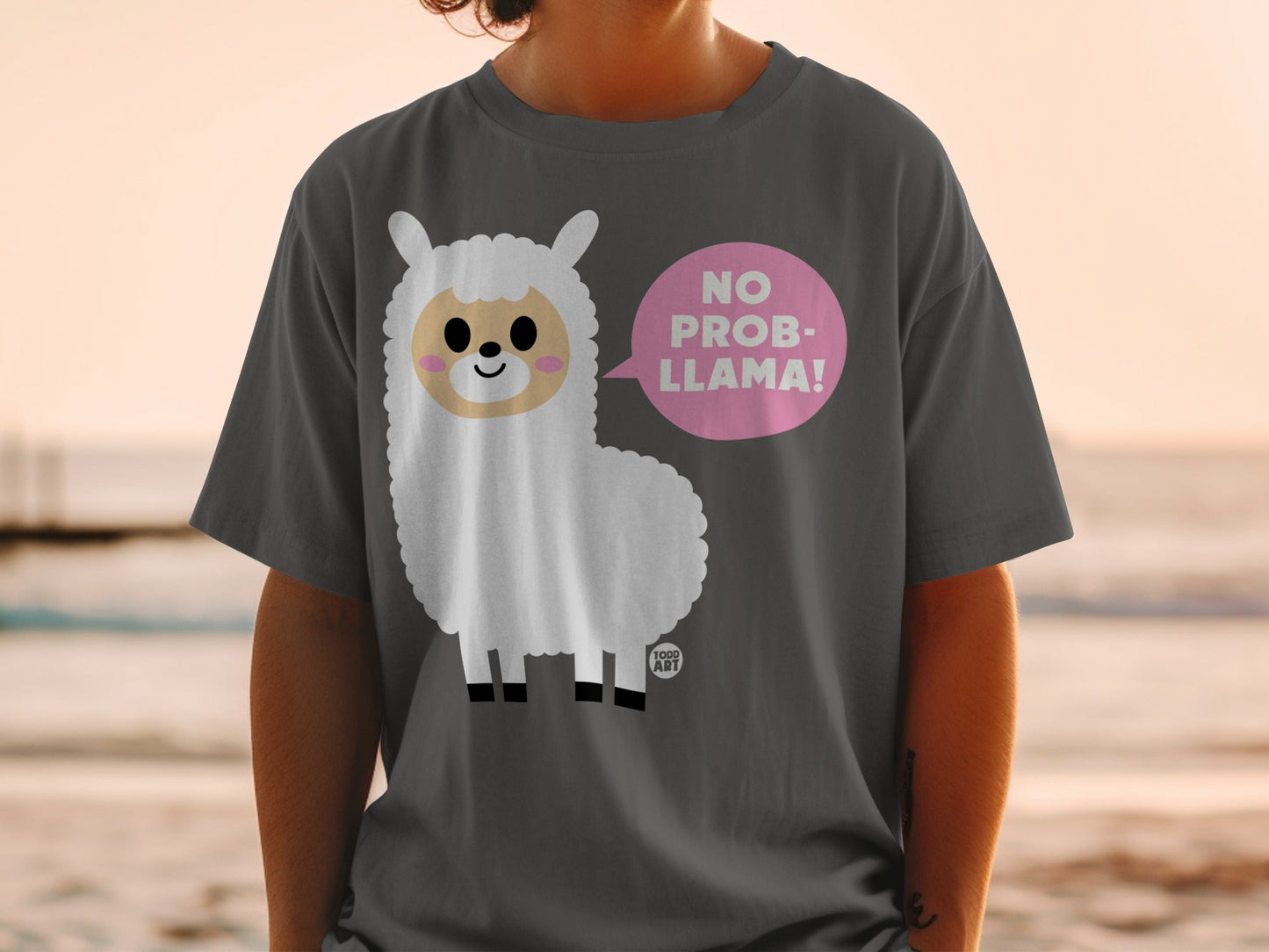 Cute Llama No Probllama Graphic Print T-Shirt