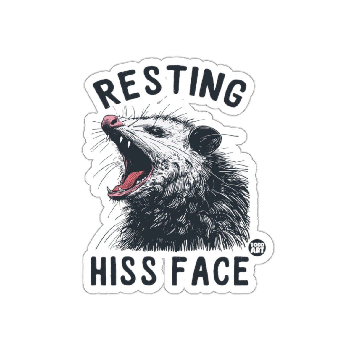 Resting Hiss Face Opossum with Todd Art Logo sticker