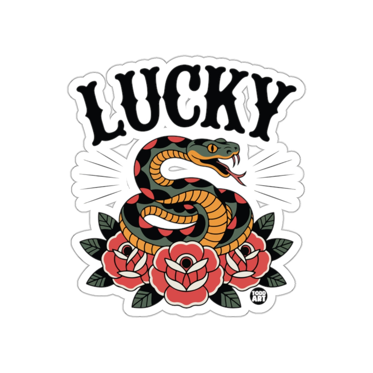 Lucky Snake and Roses Tattoo Style Design Artwork sticker