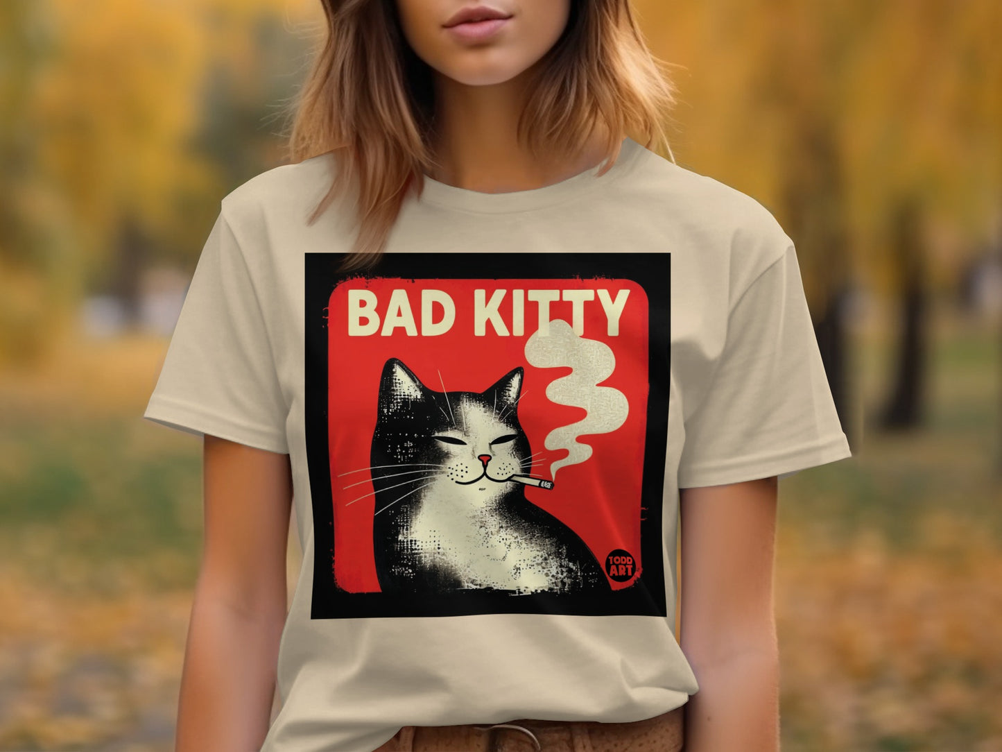Bad Kitty Smoking Cat Graphic Shirt Todd Art Design