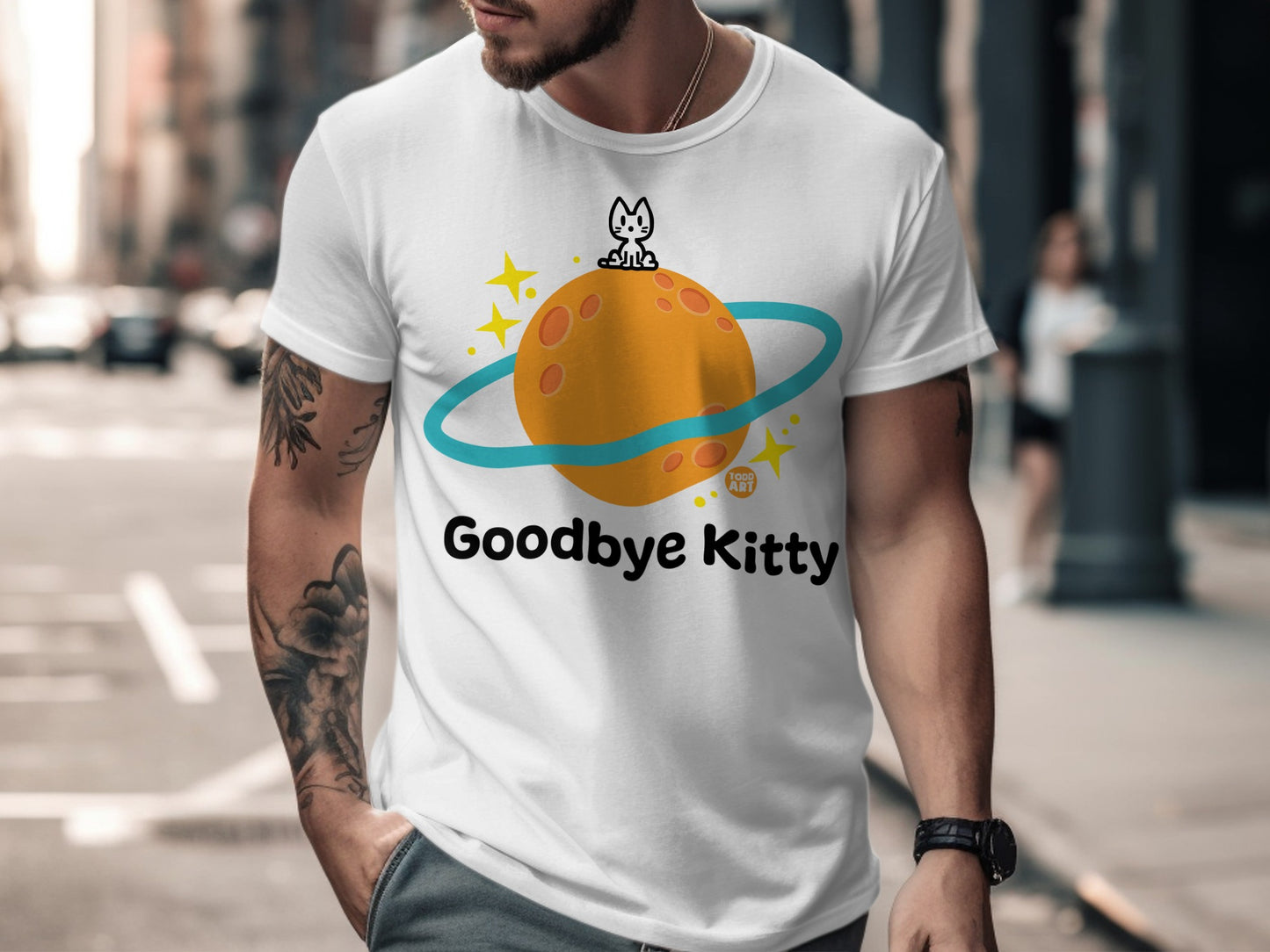 Goodbye Kitty Cute Space Cat Graphic T-Shirt