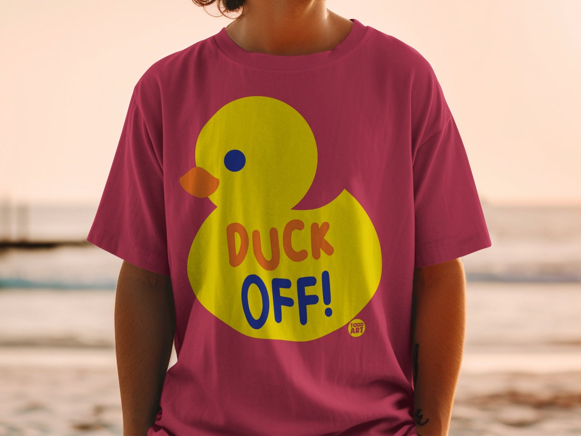 Duck Off! Graphic T-Shirt with Bold Yellow Duck Design