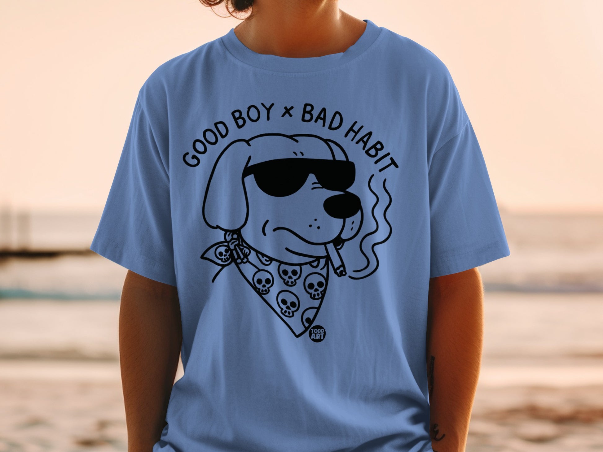 Good Boy X Bad Habit Smoking Dog Blue Shirt
