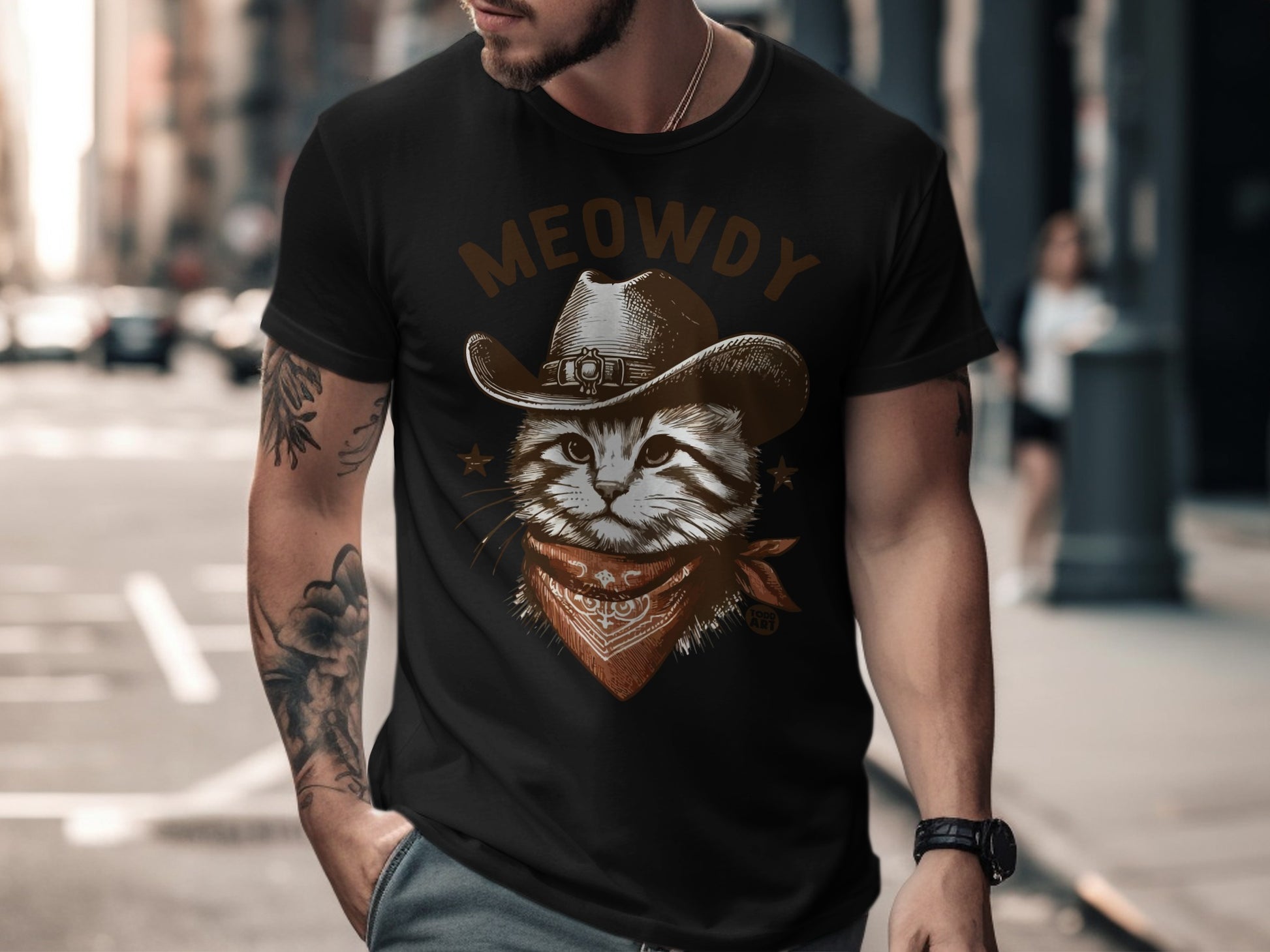 Meowdy Cowboy Cat Graphic T-Shirt for Pet Lovers