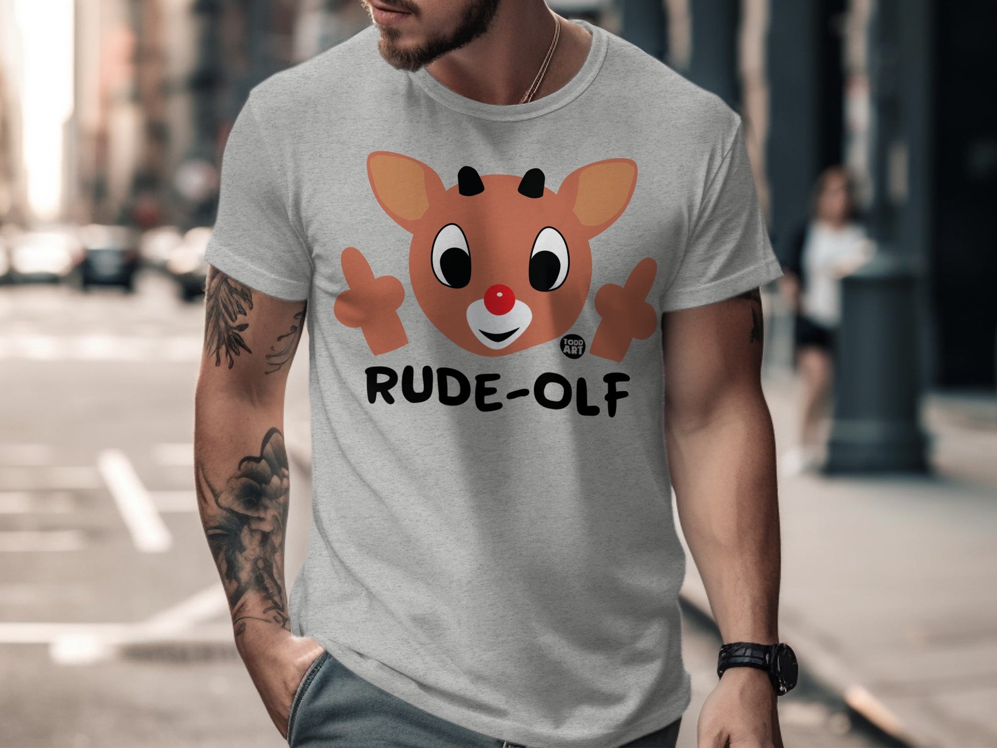 Funny Rudolph Graphic Print T-Shirt for Holiday Fun
