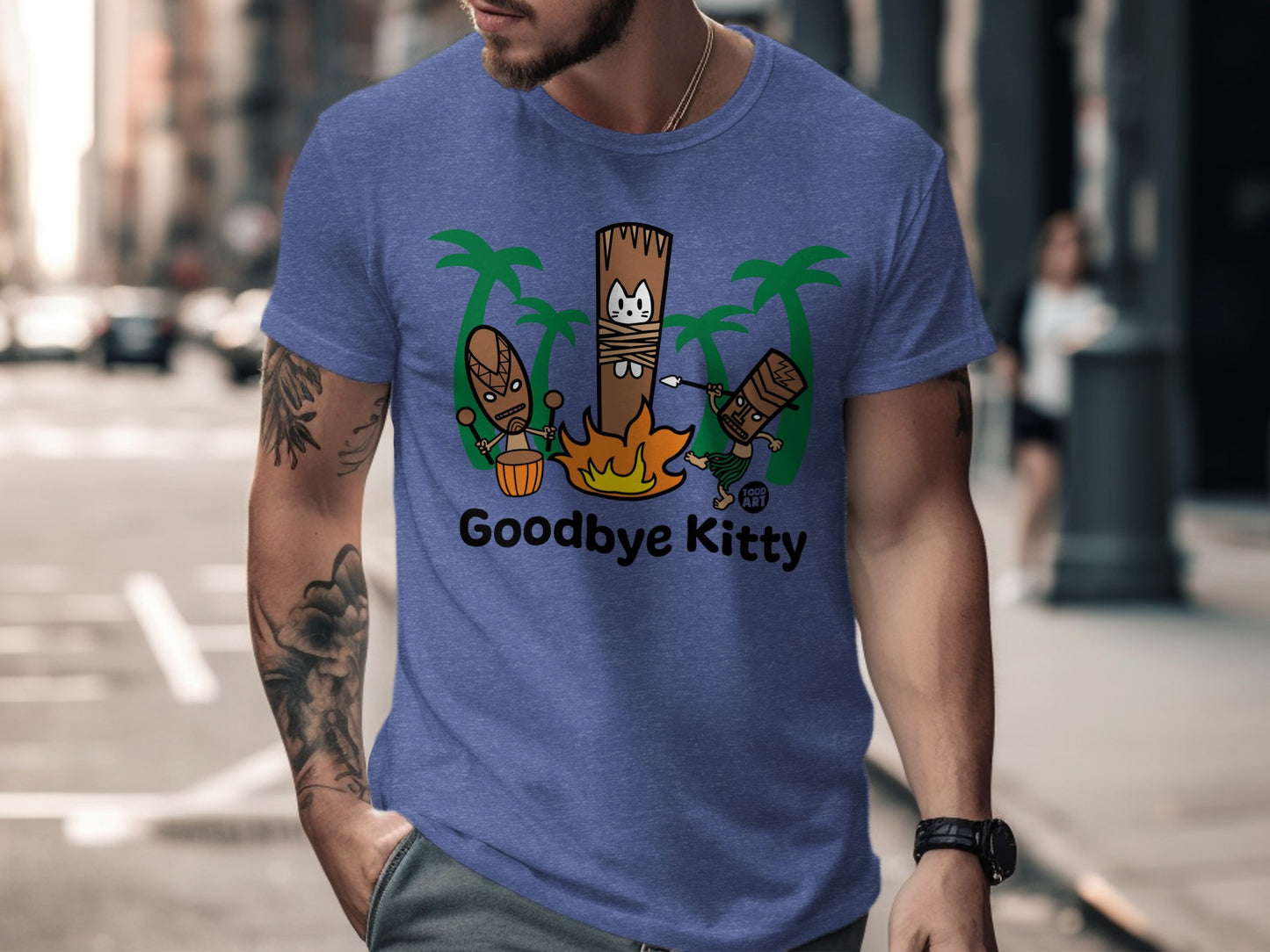 Goodbye Kitty graphic t-shirt with tiki characters