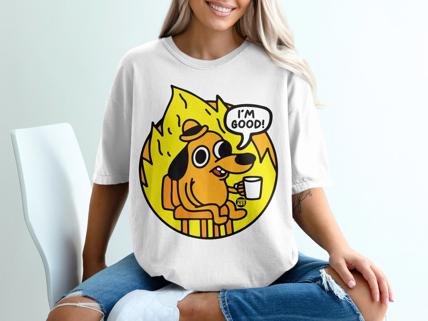 This is Fine Meme Dog I'm Good Graphic Tee Shirt
